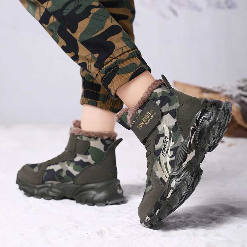 Winter Plush Boots For Children Anti-slippery Thick Warm Snow Boots Leather Trend Fashion Teenager Boys Cotton Camouflage ShoesW251121