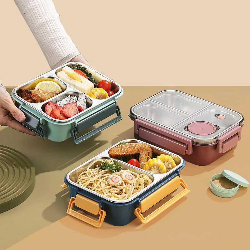 850ml 304 Stainless Steel Insulated Large Capacity Portable Divided Sealing Bento Lunch Box With Sauce Box School Office CampingM251121