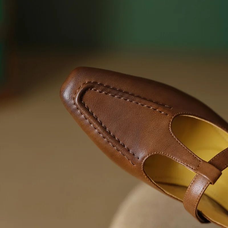 Size 3443 Women Flats Cow Leather Pointed Toe Shallow Retro Mary Jane Single Shoes Ballet Flat Loafers Ladies Dress 251121