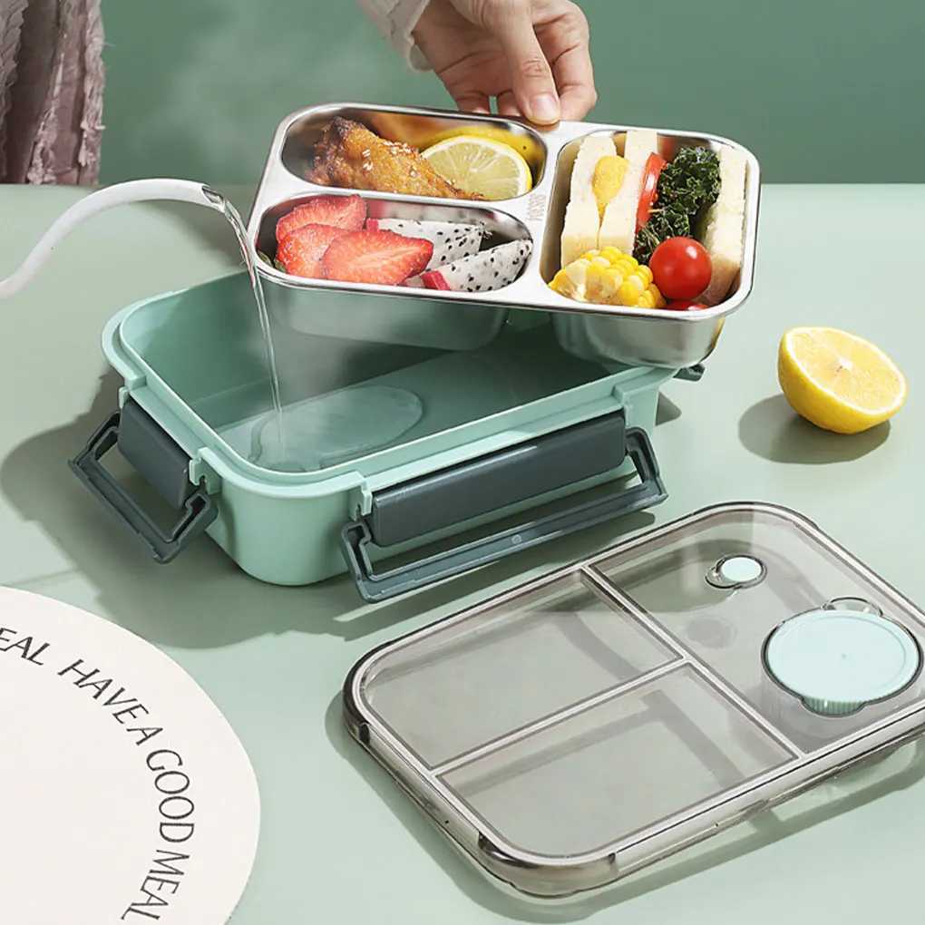 Stainless steel Lunch box for Adults Kids Students Portable Divided Bento Box with Tableware Leakproof Food Storage ContainersM251121