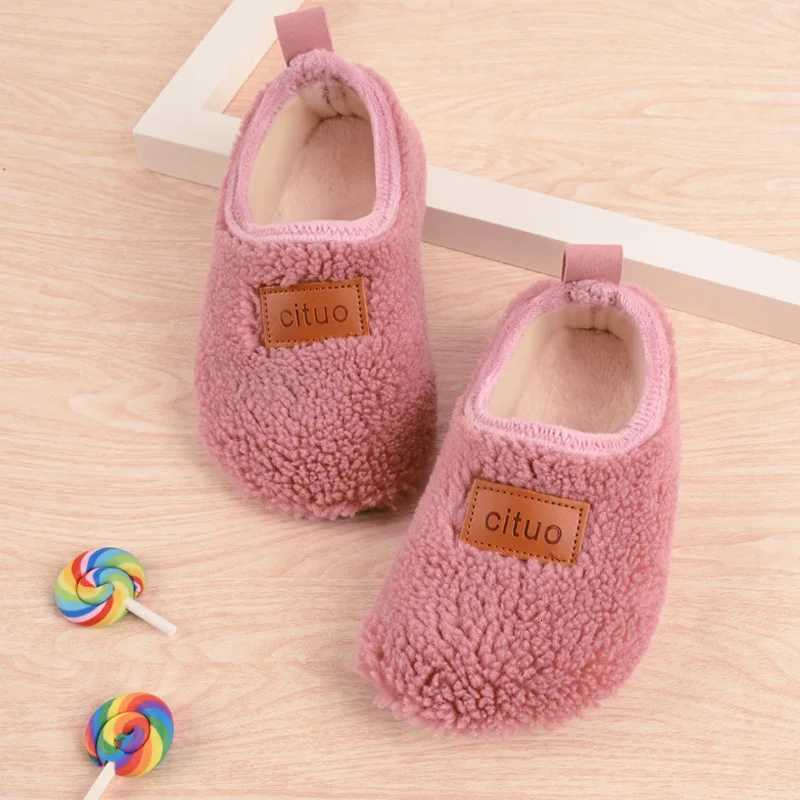 Children Cotton Slippers Solid Warm Kids Winter Home Shoes Boys Girls Plush Floor Shoes Indoor Soft Sole Anti-slip Cotton ShoesW251121