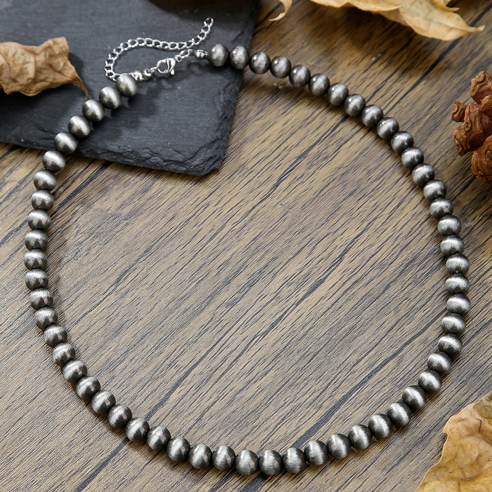 Vintage brushed bead necklace suitable for women Navajo pearl matching jewelry Bijoux Acier stainless steel 250421