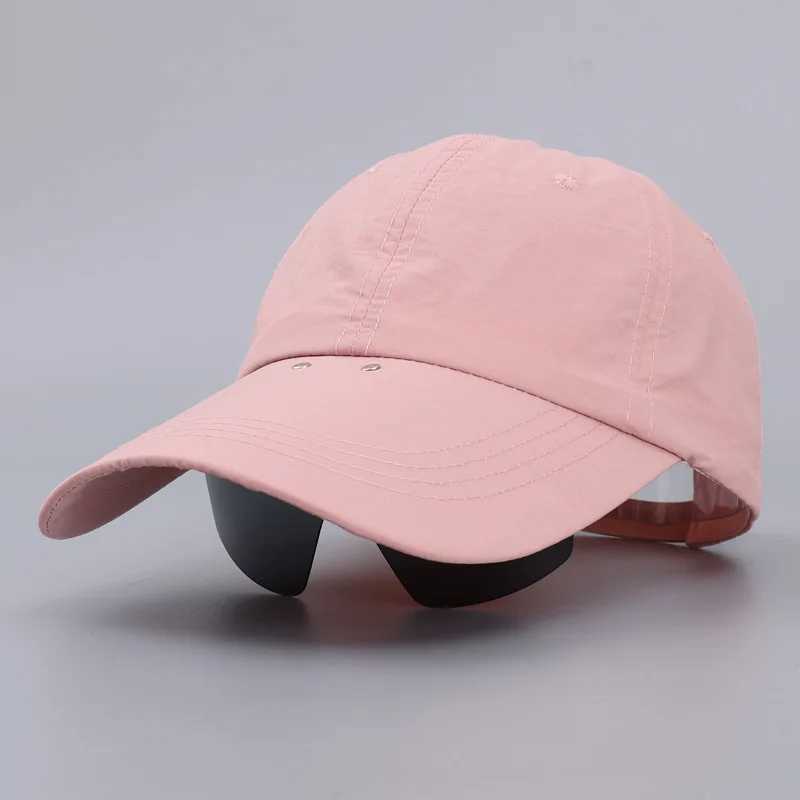 Unisex Solid Color Quick Dry Baseball Cap with Integrated Glasses Extended Brim for Outdoor UV Sun Protection L251121
