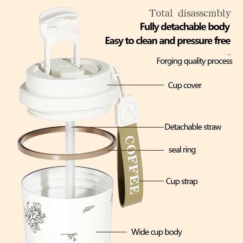 Beautiful Coffee Cups Stainless Steel Thermal Cup Drink Items Tumbler Large Capacity Tea Espresso Travel Straw Coffeeware Dining L251121VN0Z W260226