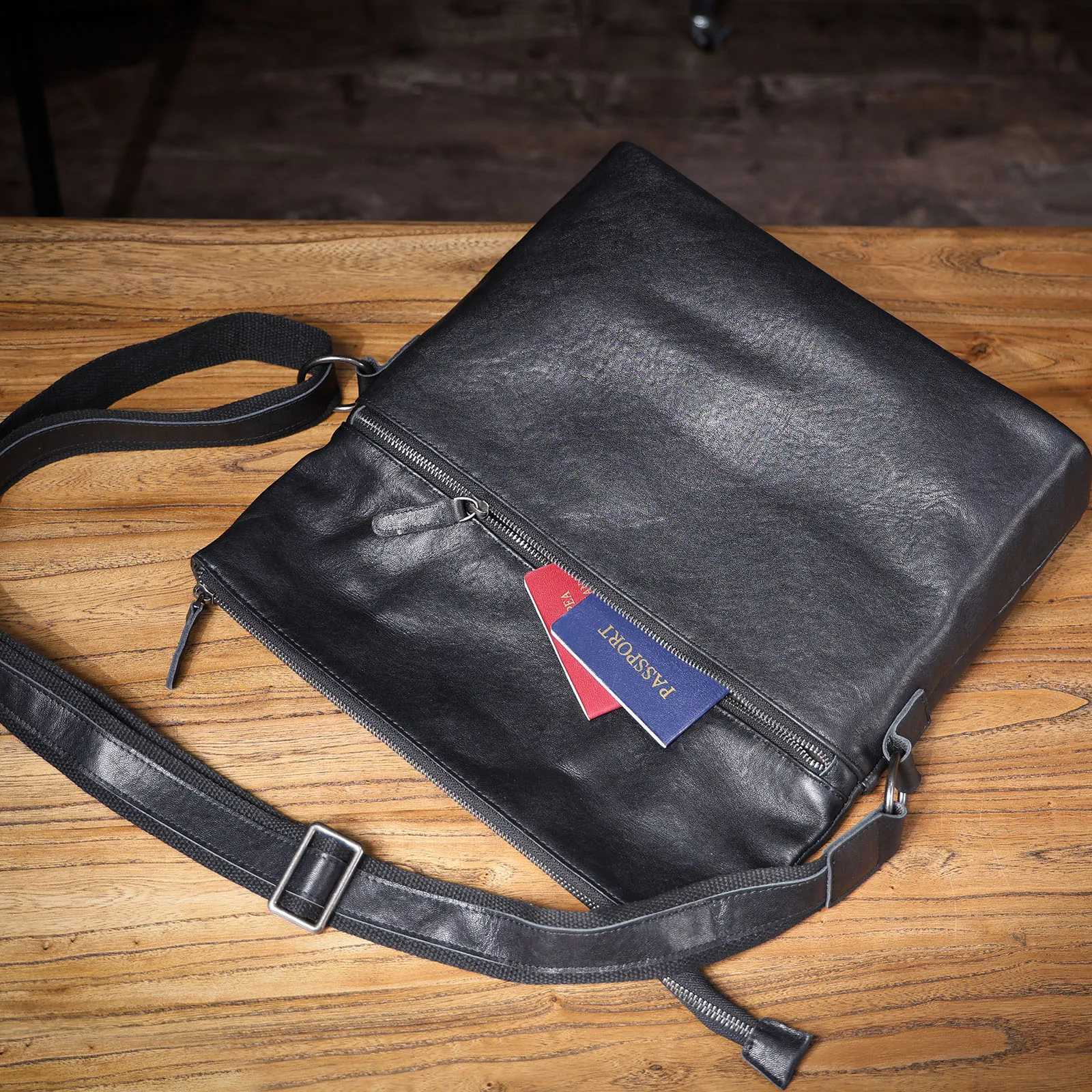 Fashion Genuine Leather Mens Shoder Bag Crossbody Laptop Bags Simple Cowhide Top Layer Vegetable-tan Leather Fi Casual Y251121