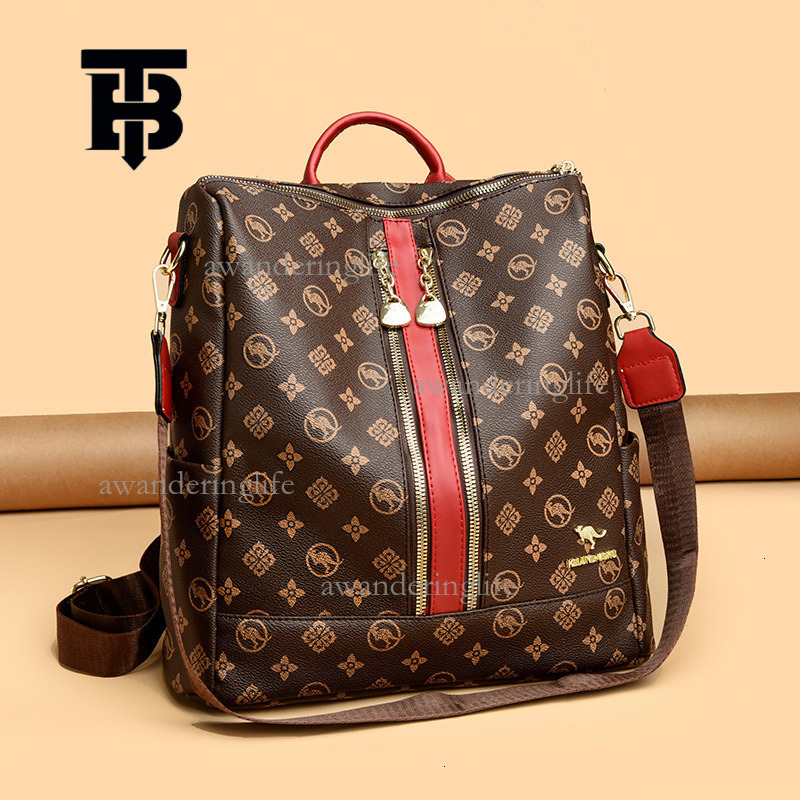 TB BHULAMTE Designer Luxury Women's Backpack Trendy Advanced Old Flower Double Zipper Splicing Shoulder Bag Large Capacity Travel Bag Student Lei