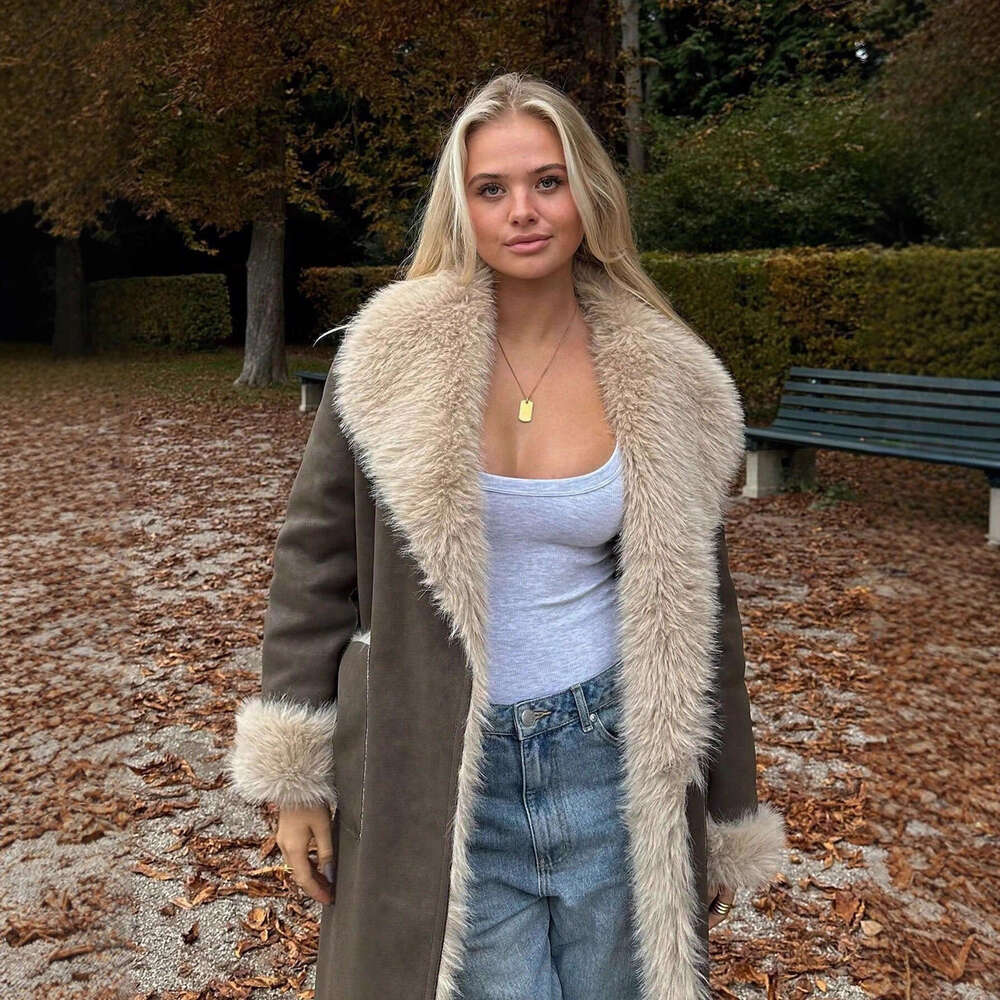 Winter American Style Autumn CrossBorder LongSleeve European Women's DoubleSided Reversible Long Coat Fur Jacket