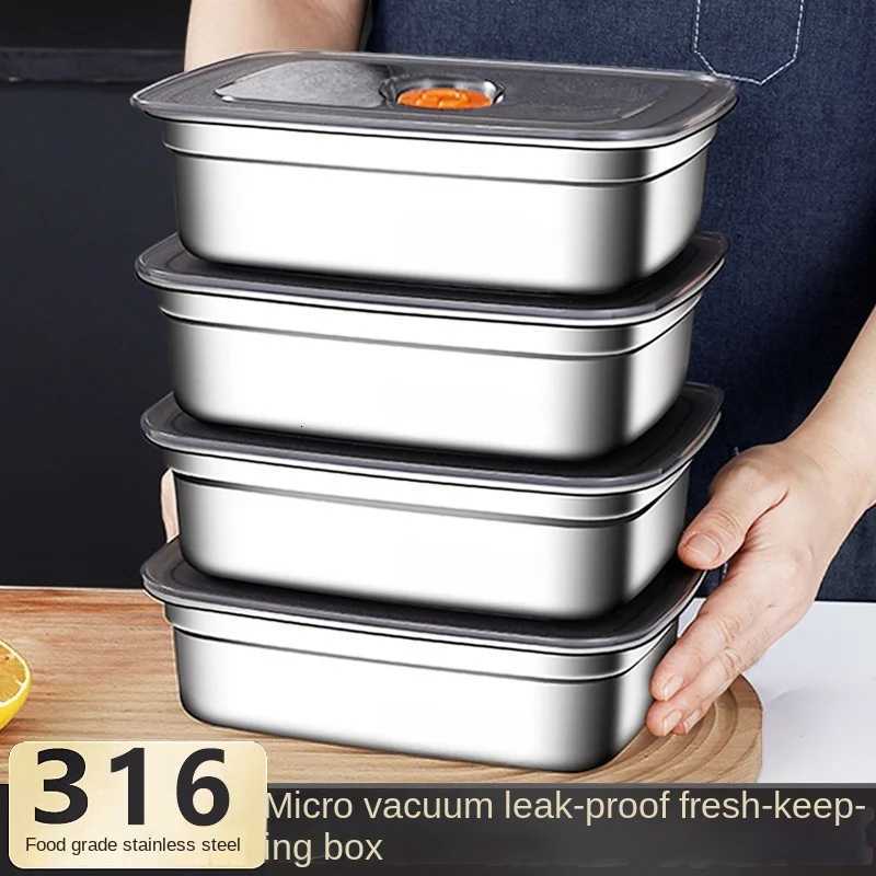 316 Stainless Steel Crisper Lunch Box Sealed Leak-proof Bento Box Refrigerator Freezer Storage Box Camping Lunch BoxM251121