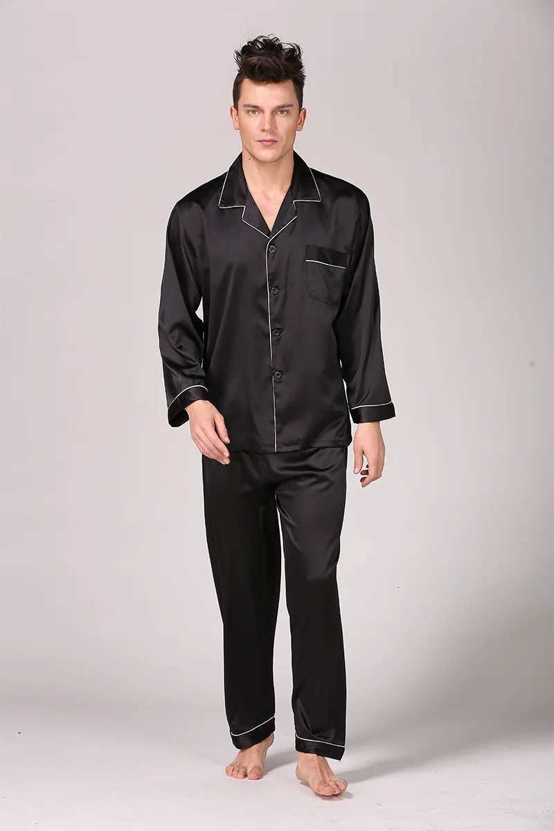 2022 Red Black Blue Male Pajama Set Satin Silk Mens Casual Nightwear Sleepwear Nightgown Robe PeignoirW251121