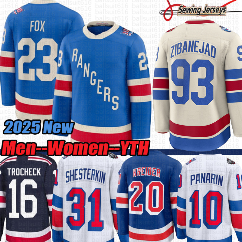 93 Mika ZiibanejadA Artemi Panarin ny Ranger Jersey Adam Fox Igor Shesterkin Chris Kreider Vincent Trocheck Alexis Lafreniere Hockey Jerseys