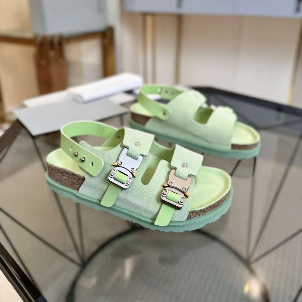 New Women Size35-45 Natural Cow Suede Couple Sandals Flats Solid Colors Leisure Summer Designer Shoes atillas De Mujer