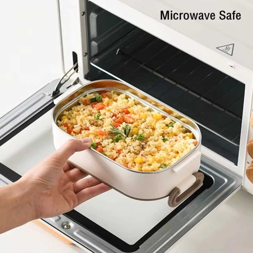 Stainless Steel Thermal Lunch Box Large Capacity With Fold Spoon Lunch Box Set Microwavable Divided Food Storage ContainersM251121