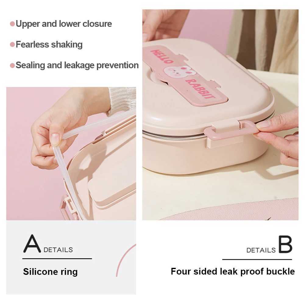 Stainless Steel Leakproof Sealed Food Container Microwave Safe 850/1500ml Thermal Bento Lunch Box Rabbit 2/4/5 Grids for LunchM251121