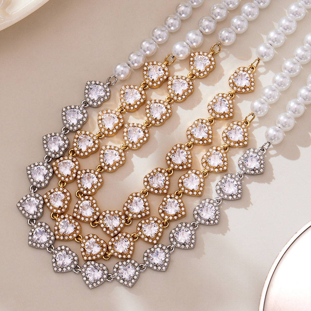 017835 Dubai Pearl Necklace Set Womens Cubic Zirconia Party Engagement Wedding Jewelry Set Dress Set Fashion Accessories 241105