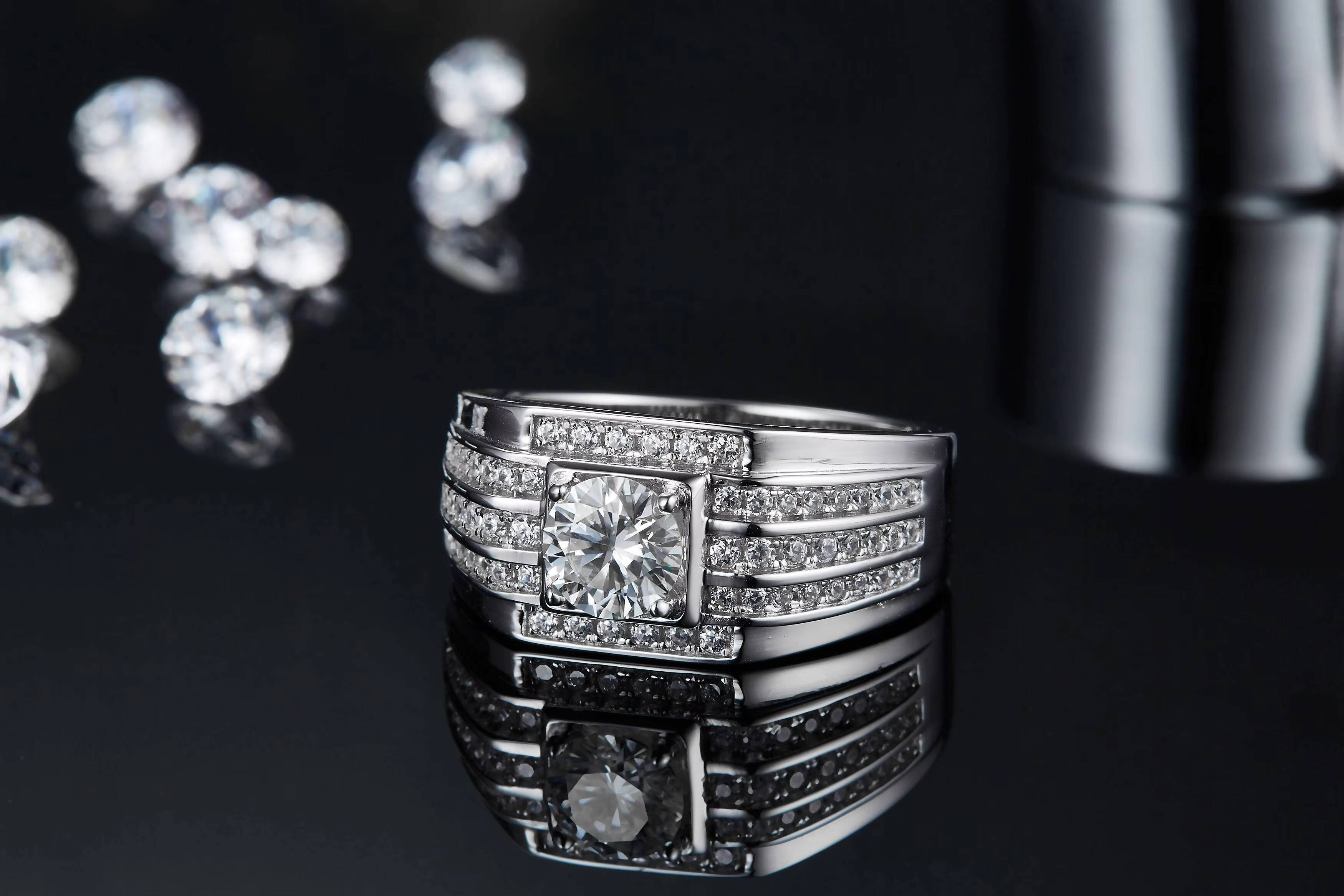 Factory Price Mens Moissanite Ring Hiphop Moissanite 925 Sterling Silver Female Fine Jewelry Gift