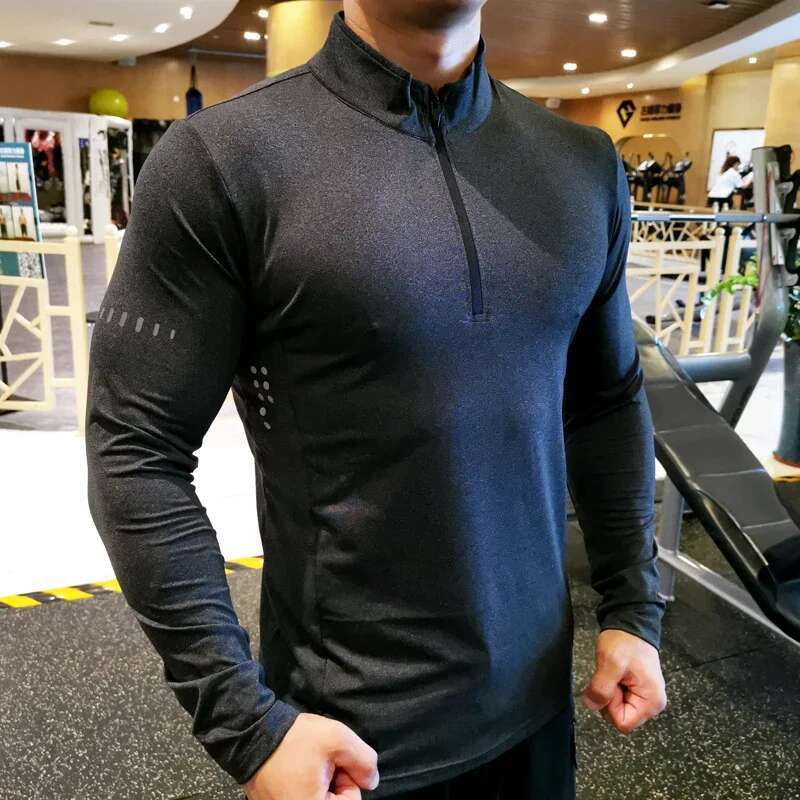 2025--Quick Dry Running Long Sleeve Compression Shirts Gym T-Shirt Fiess Sport Zipper Shirt Men Rashgard