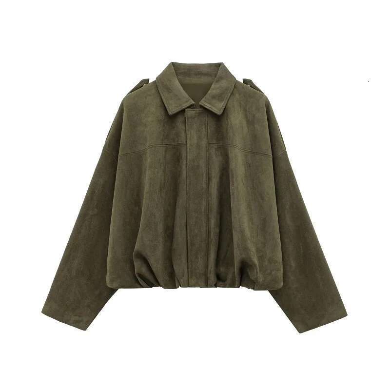 Designer Clothes TRAF 2025 Suede Bomber For Women Outerwears Oversized Jacket Woman Streetwear Zip Women's Coats Padded Varsity Jackets