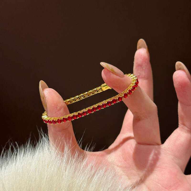 Hot-Selling New High-End String Bracelet for Women, Exquisite Row of Rhinestones, Red Gemstone Birth Year Bracelet, One-Piece Dropshipping