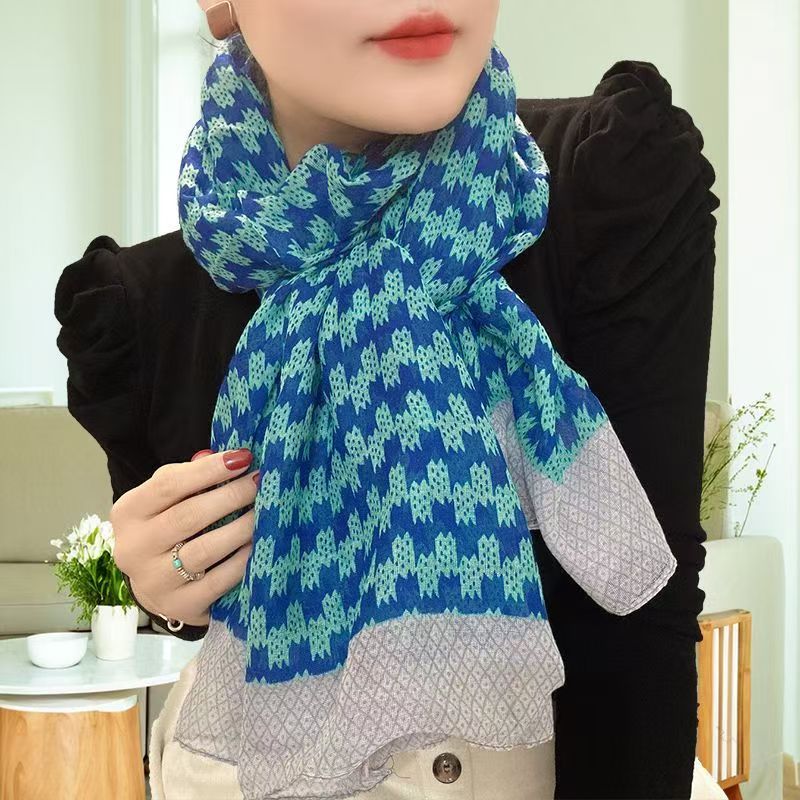T523 fashion geometric temperament new cotton and linen texture scarf versatile silk scarf warm shawl autumn and winter fashion women's neck scar