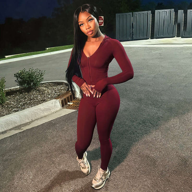 hoodie Women's Wear Summer New Women's Trendy Sports Long Sleeve V-Neck Zipper Slimming Tight Pants Set jacket