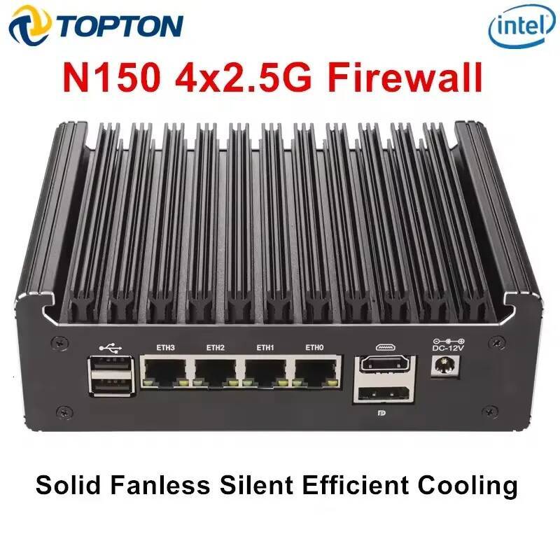 Topton Solid Fanless Mini PC Intel N150 Pentium N6005 4 LANs i226-V 25G DDR4 COM USB-C pfSense OPNsense ESXi Firewall Computer