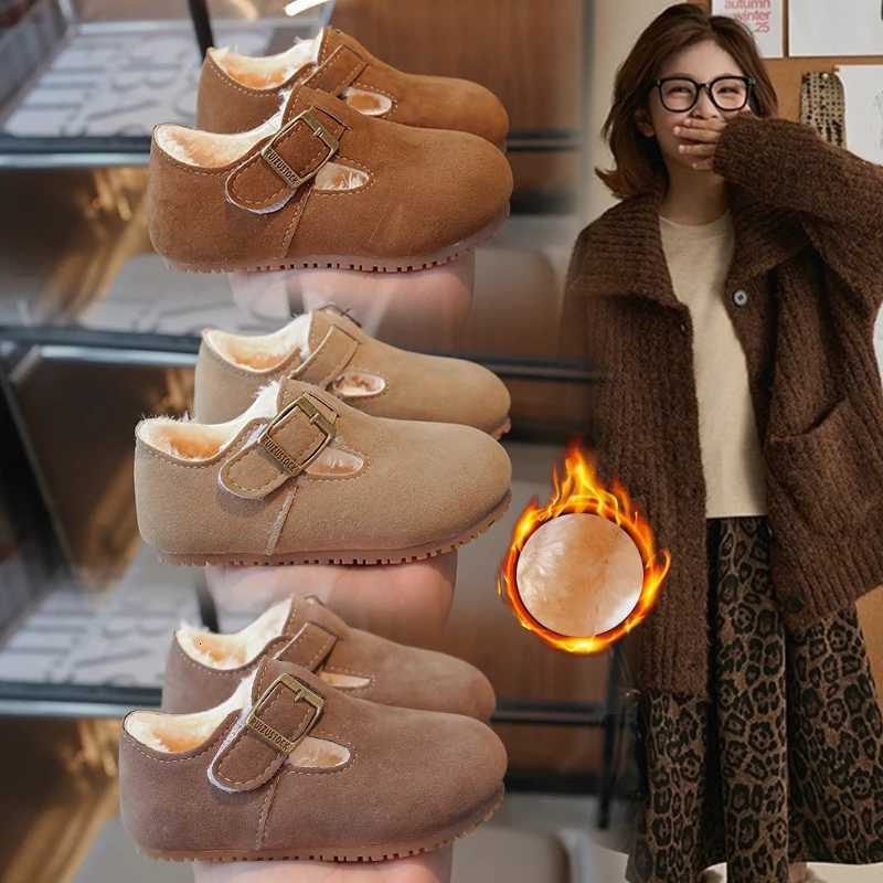 Childrens Padded Fashion Boots 1-18 Years Old Khaki Color Thickened Boys Girls Cotton Shoes Winter New Brown Kids Flat ShoesW251121