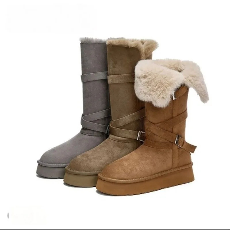 Classic Plush Snow Boots and Calf Womens Wool Warm Winter Shoes Buckle 455 251121