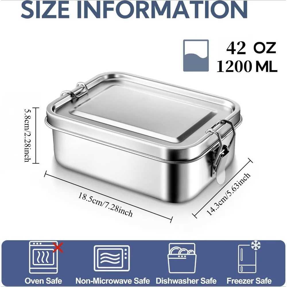 1200/2400ml Lunch Box 304 Stainless Steel Bento Box Metal Food Storage Container with Locking Clasp Suitable for Work and SchoolM251121