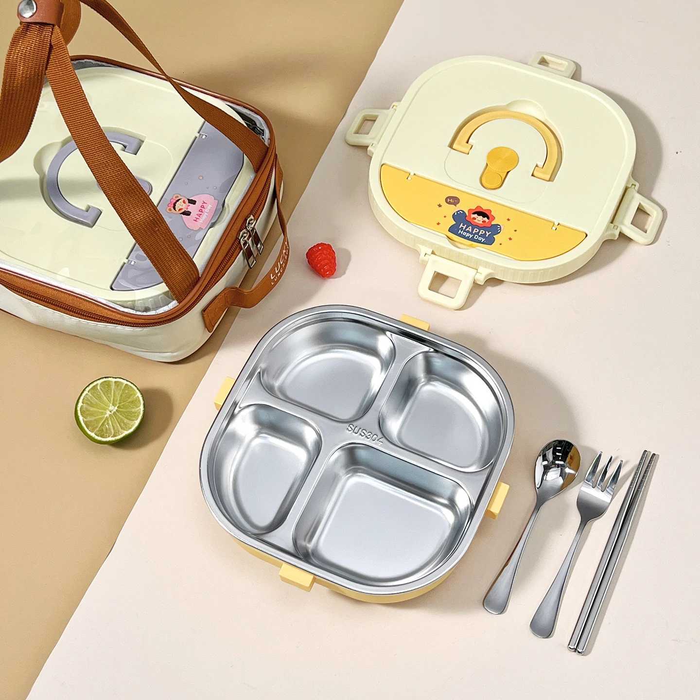 WORTHBUY 4/5 Compartment Portable Bento Lunch Box Microwave Safe Sealed 304 Stainless Steel Lunch Container Set For Kids StudentM251121