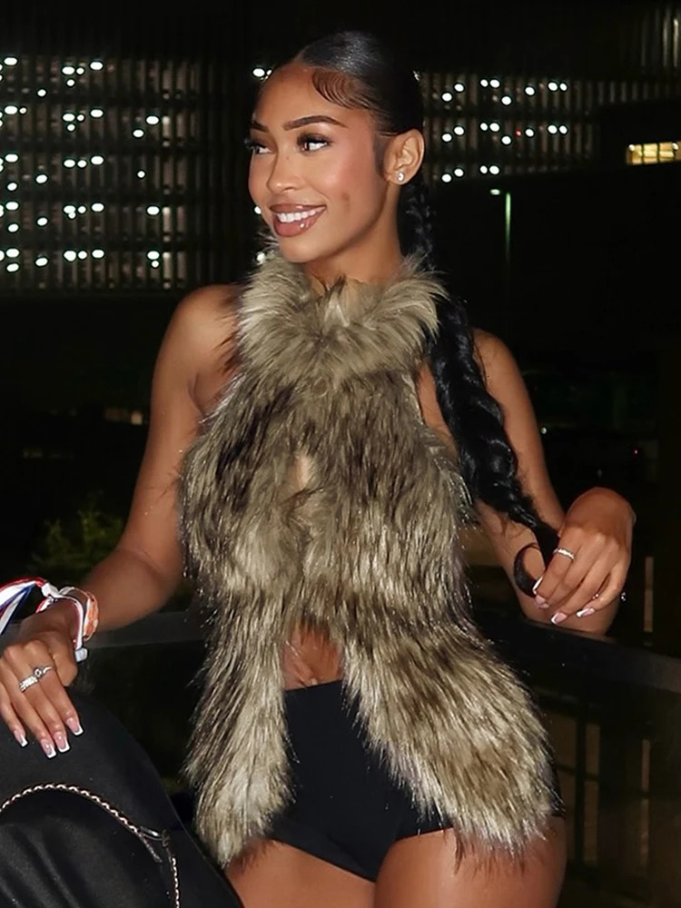 Weird Puss Sexy Furry Tank Tops Women Hipster Halter Y2K Backless Bandage Midnight Party Clubwear Summer Trend Wild Basic Vest251120