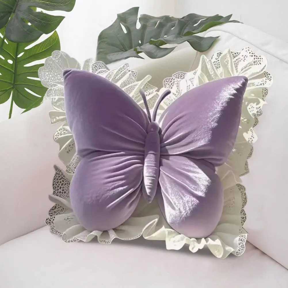 Butterfly Throw Plush Butterfly with Lace Ruffle Decorative Bedroom Cushion for Sofa Couch Bed Car Supplies C251121