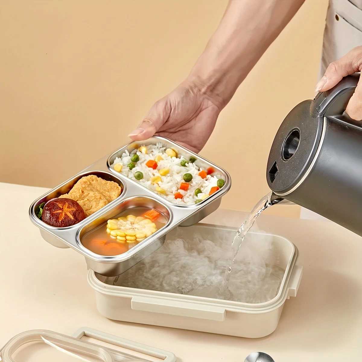 WORTHBUY 304 Stainless Steel Lunch Box With Compartments Large Capacity Student Kid Bento Box Portable Leak-proof Food ContainerM251121
