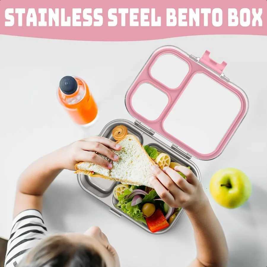Stainl Steel Bento Box with Silicone Lid Leakproof Toddlers Lunch Container 3 Compartments Dishwasher Safe PinkM251121