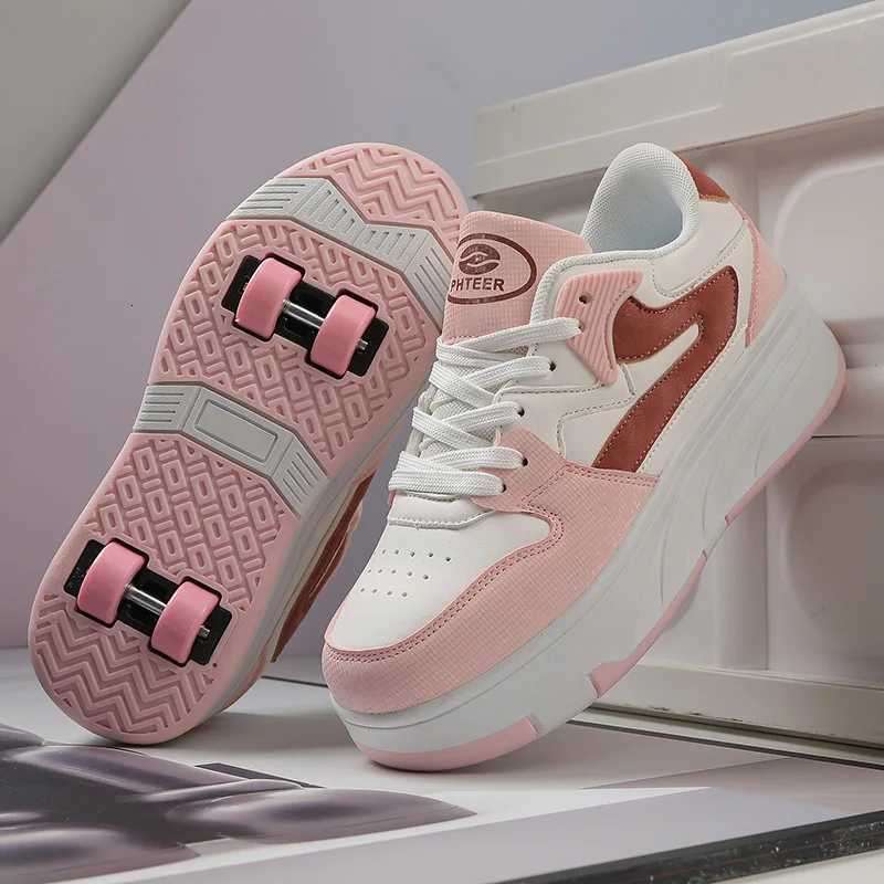 Children Roller Skates Student Detachable Four-wheel Fashion Lace-up Dual-use Board Shoes Outdoor Sliding Ice Skates for KidsW251121