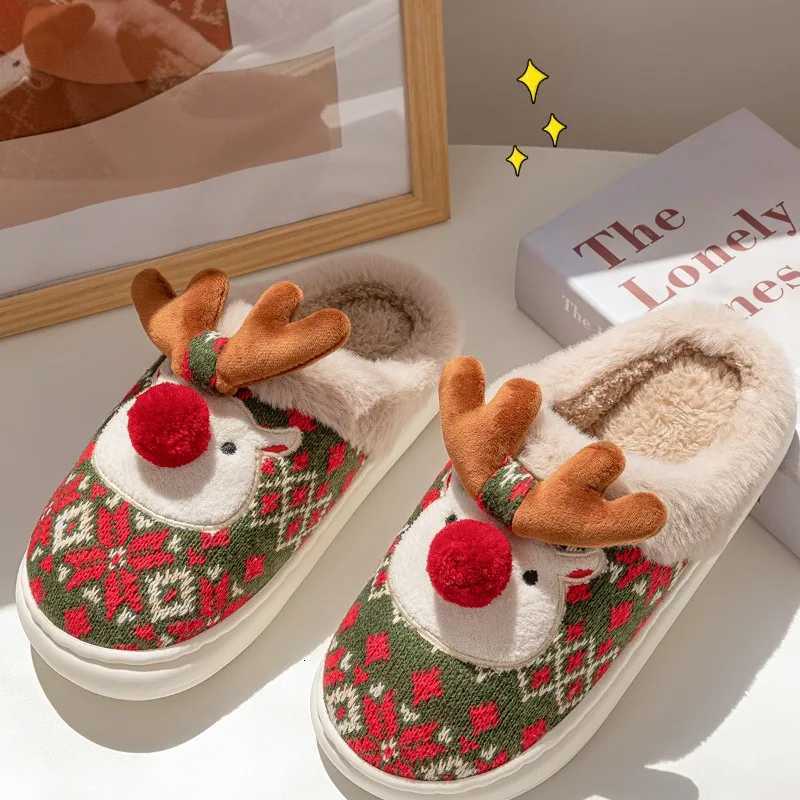 Winter 2025 New Christmas Cotton Mop Home Indoor Cute Elk Non-slip Plush Outer Cotton SlippersW251121