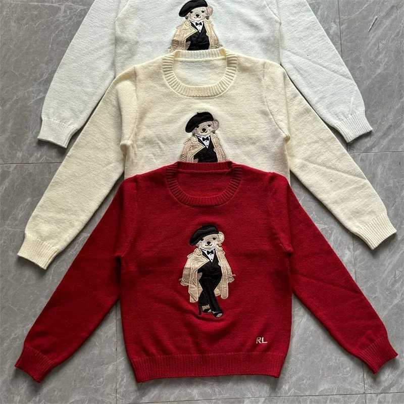 New Autumn Preppy dent Cashmere Sweater Women Cartoon Bear Embroidered O-neck Long Sve Pullover Top Casual Knitwear W251121
