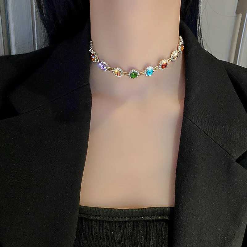 FYUAN Korean Style Colorful Crystal Choker Necklaces for Women Clavicle Chain Necklaces Jewelry BijouxXJ251121