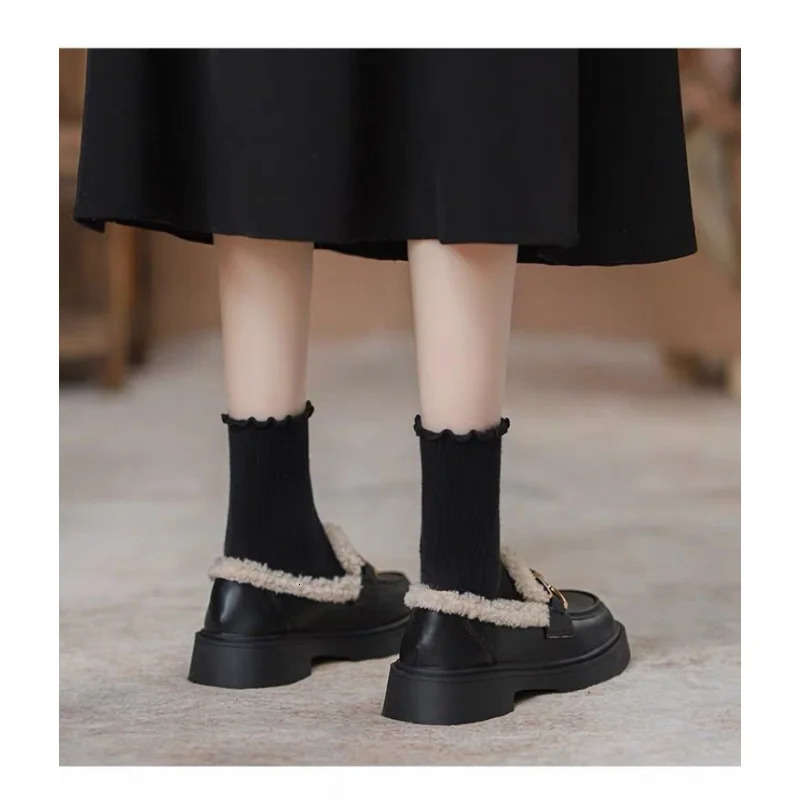 Womens Fur Lined Loafers Chunky Platform Winter Shoes Horsebit Slip On Comfortable Flats 251121