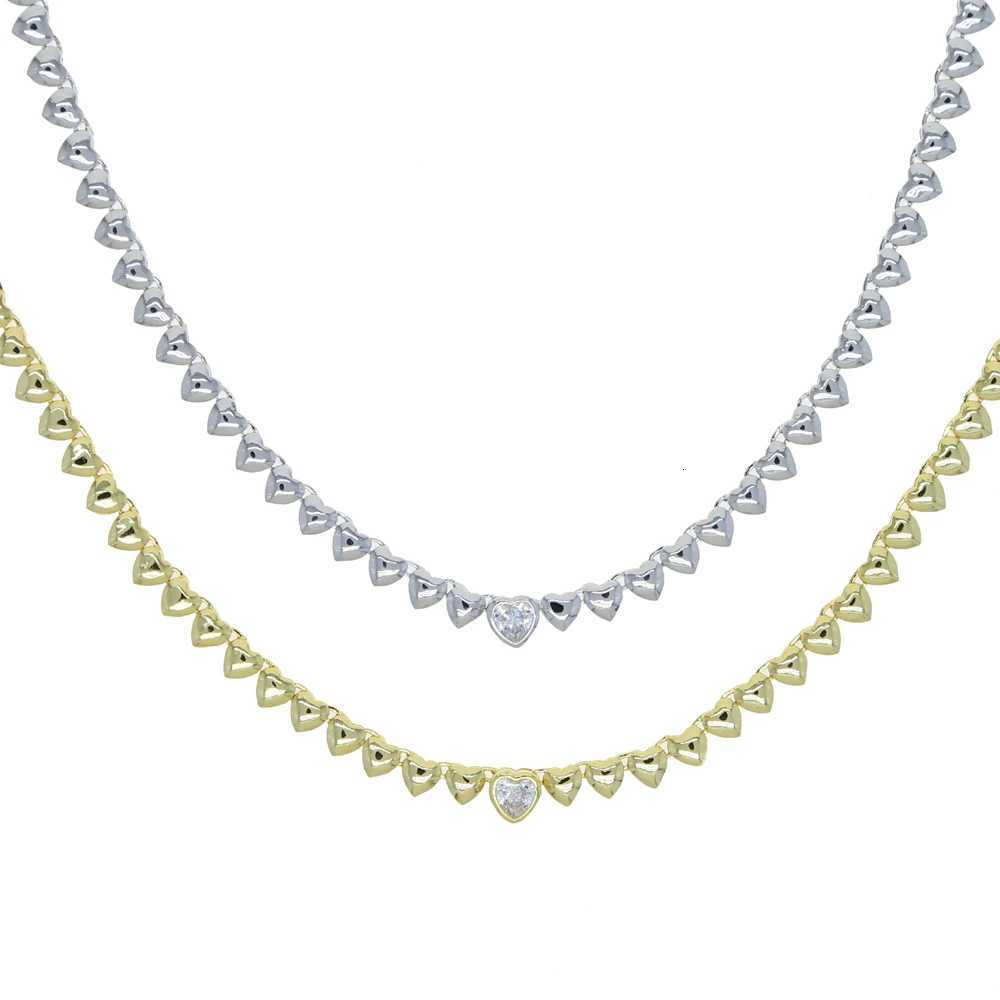 Valentines Day Gift For Lover Gold Color Classic Heart Charm Beaded Tennis Chain Women NecklaceXJ251121