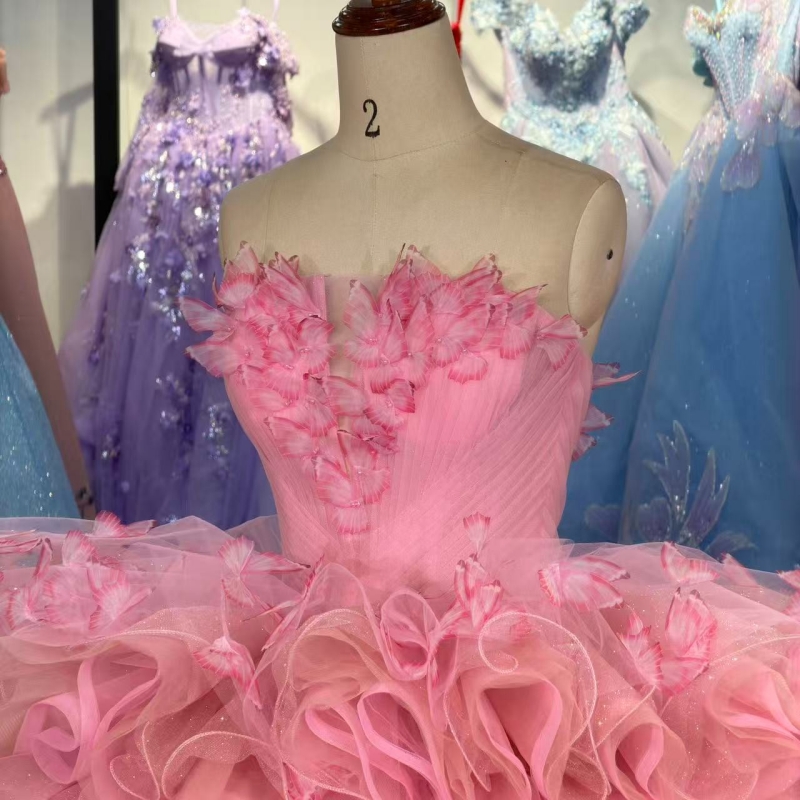 Pink Shiny Quinceanera Dresses Off The Shoulder Bow Tiered Tull Corset Party Birthday Sweet 16 Dres Vestidos 15 Anos