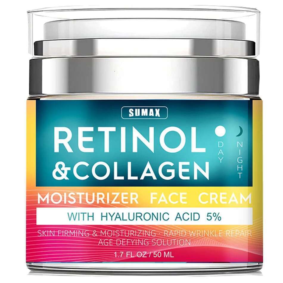 Retinol with Hyaluronic Acid, Day-Night Anti-Aging Moisturizer Collagen Cream for Face Reduces Wrinkles, Dryness
