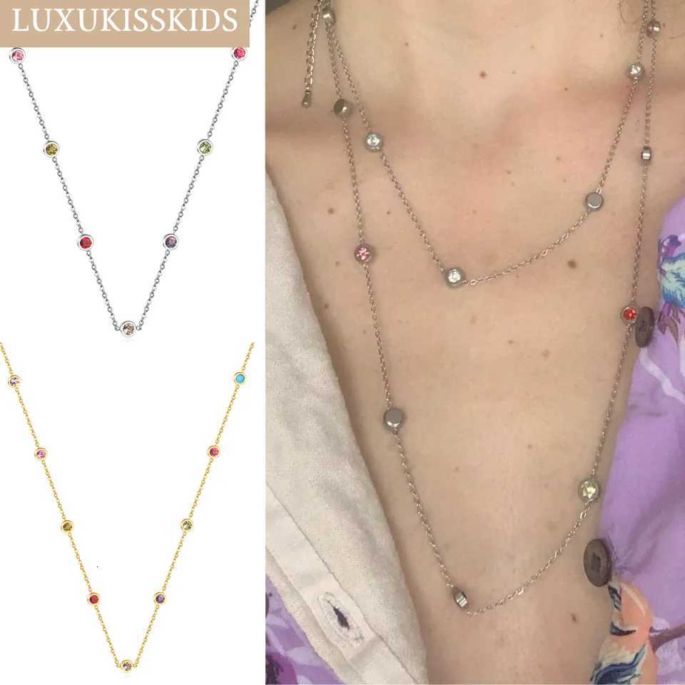 LUXUKISSKIDS Round Cubic Zircon Charms Long Necklace Woman Fashion Choker Stars Moon Elegant Chain No Fade Premium Fariy JewelryXJ251121