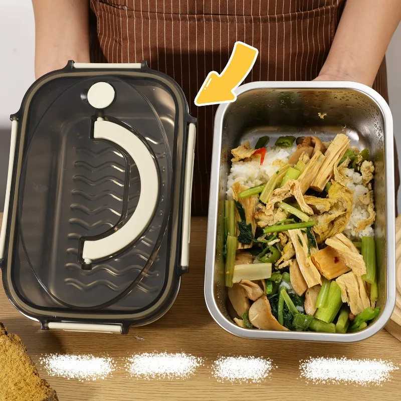 Stainless Steel Lunch Box with Handle Fresh-keeping Portable Home Kitchen Dining Storage Container Leak-proof Bento BowlM251121