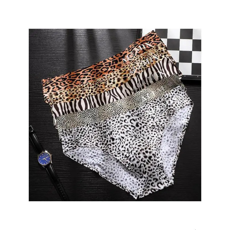 2 pieces of cartoon mens underwear display bag sexy letter leopard print ice silk short top 2025 n XXXL comfortable 250417