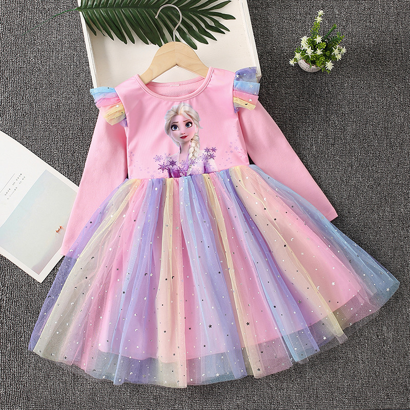 Disney children's designer short-sleeved dress evening dress birthday dress holiday dress beach dress puffy dress girl's summer dress baby d