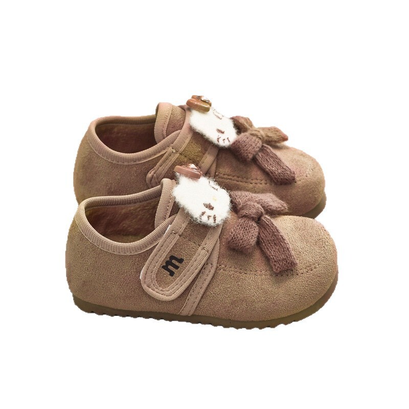 New designer leather shoes, double cotton velvet children's shoes, winter new cartoon baby, little girl fashion princess shoes