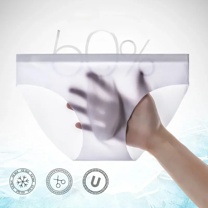Quick drying mens seamless underwear ice silk transparent ultrathin smooth bikini breathable sleep bottom 250417