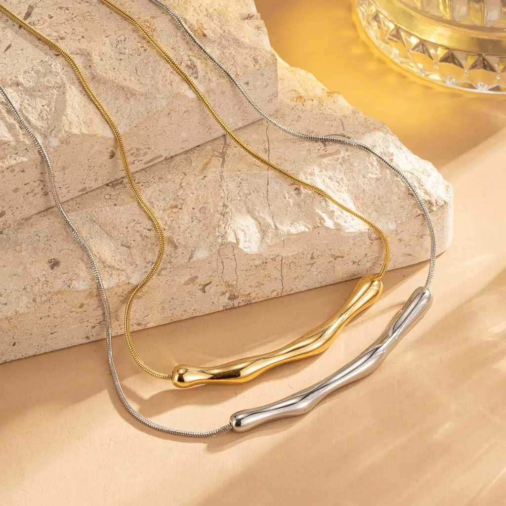 Minimalist Retro Curved Tube Snake Bone Chain Collar Stainless steel Necklace for Women French Exaggerated Futuristic JewelryXJ251121