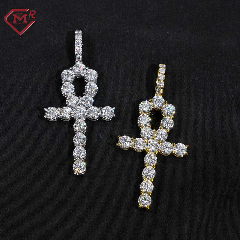 GRA Certificate Ankh Cross Hip Hop Sier Necklace Silicon Stone Pendant