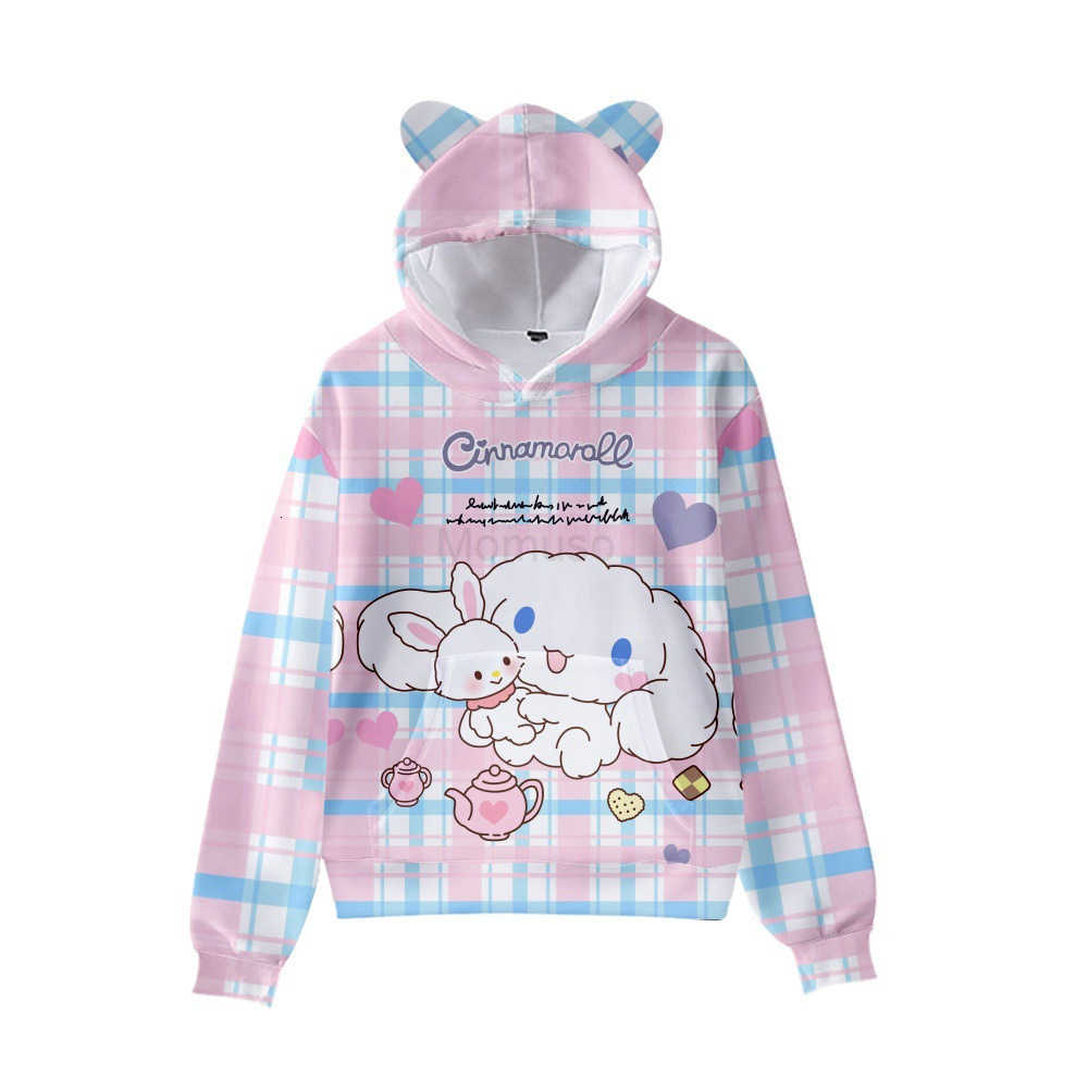 Sanrio New Anime Cinnamoroll Big-Eared Dog Cinnamoroll Element Print Cat Ear Hooded Sweatshirt H251121